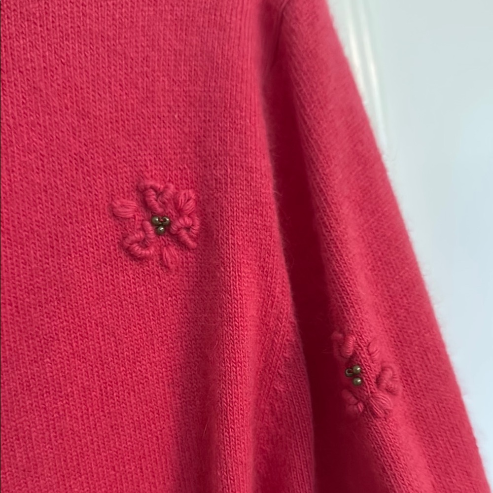 Elegant Hot Pink CAbi Embroidered Women's Sweater - Picture 6 of 8